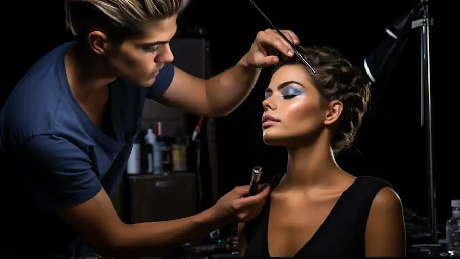 Photographer Applying Makeup to Model